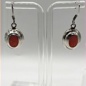 PINK CORAL AND MEXICAN STERLING SILVER DANGLE EARRINGS 1” TALL